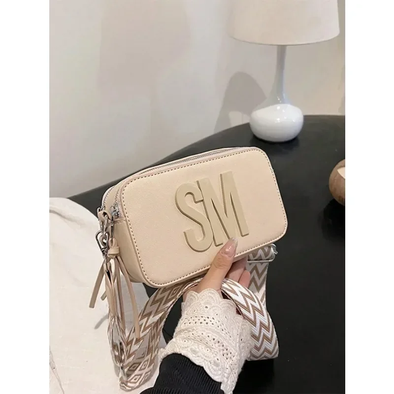 New Women's Candy-Colored Letter Decoration Crossbody Bag Double-Zipper Compartment  Square Bag Teenage Girls Convenient Camping