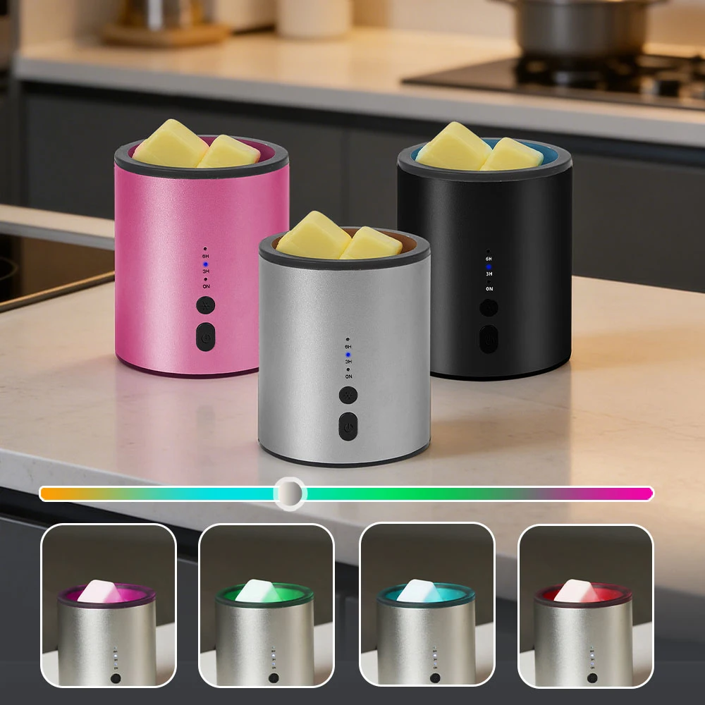 Calentador de Velas Eléctrico Multifunción de Aleación de Aluminio con Luz RGB, Calienta Cera y Aceites Esenciales, Rosa, Plateado, Negro