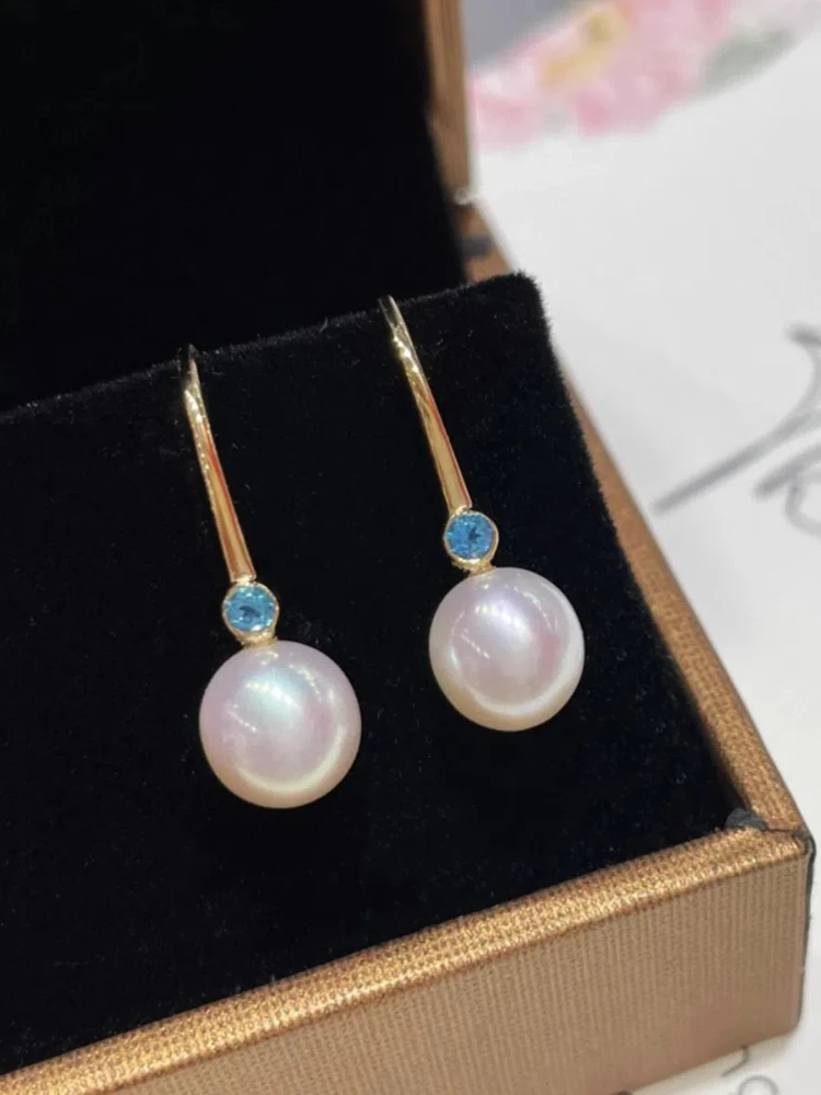 

S925 Sterling Silver Women Stud Earrings Aqua Blue Zircon Pearl Earhook French Earrings Jewelry Daily Wear Holiday Party Gifts
