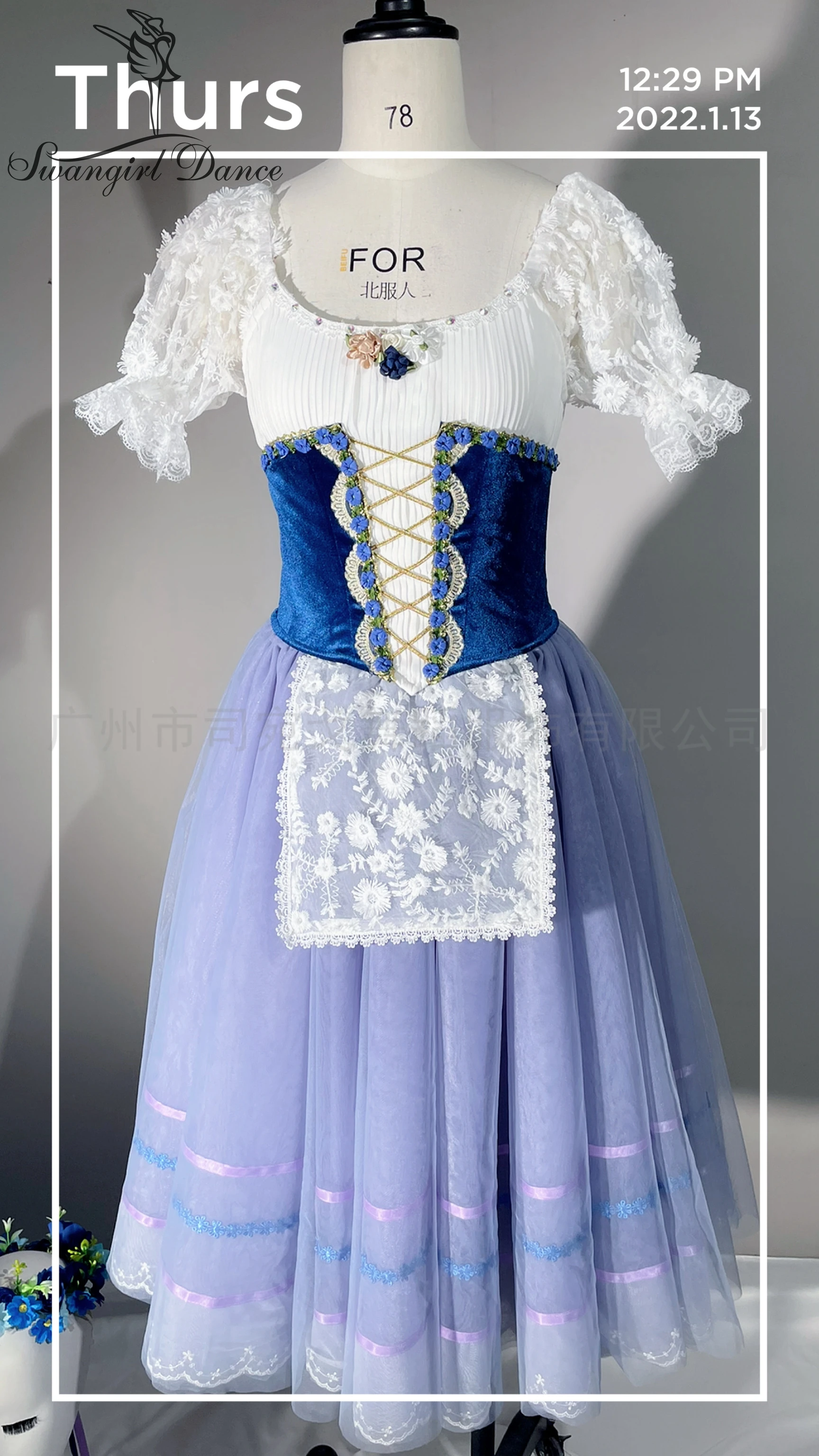 Blue Peasant Variation La Fille Mal Gardee Professional Romantic Tutu Dress Ballet Costume BT4152