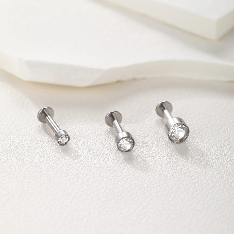 1PC Titanium 14G EAR PIERC Zircon Paved Top Thread Ear Rings Cartilage Tragus Earrings Lip Stud Helix Piercing Jewelry for Women image 5