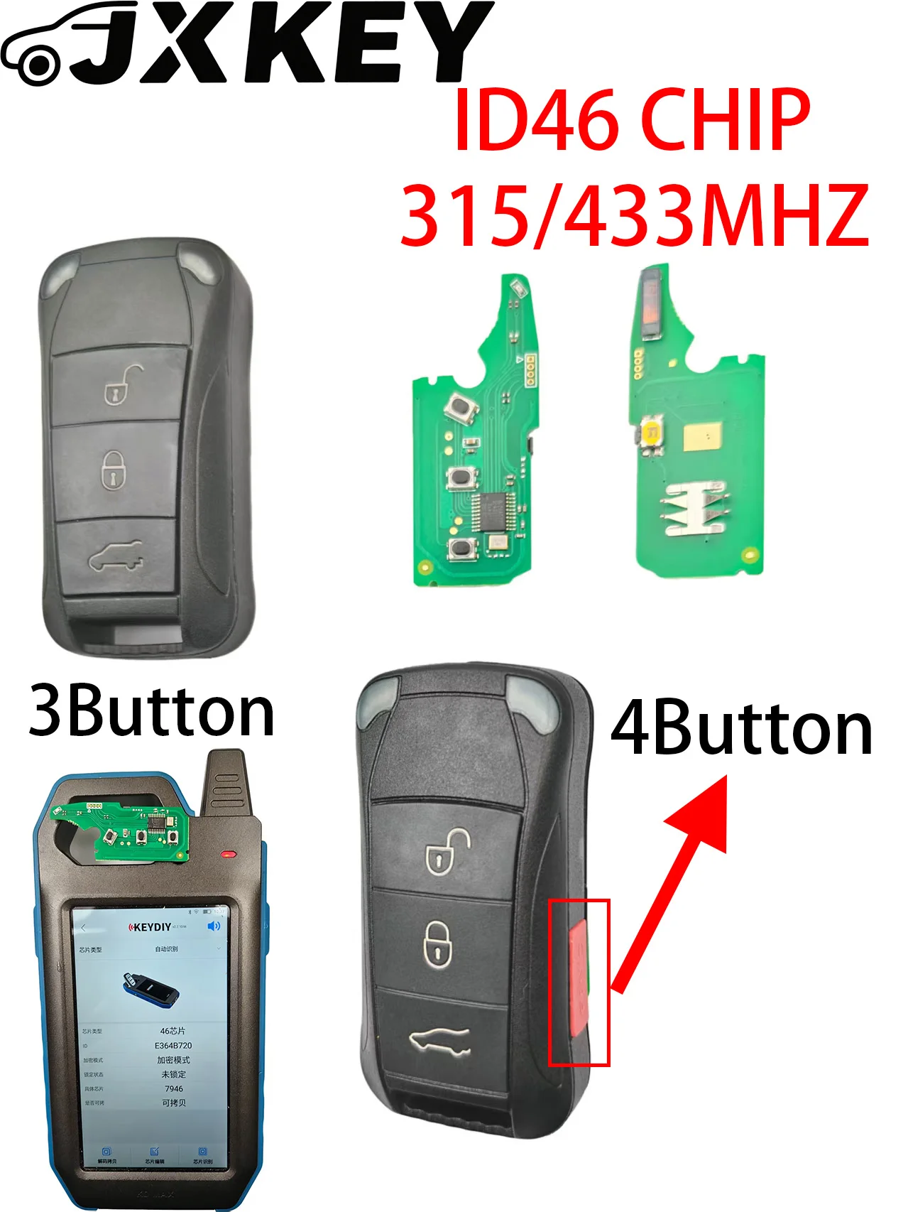 

Смарт-ключ JXKEY Half Smart Flip с платой PCB для Porsche Cayenne GTS 2004-2011, чип ID46, частота 315/433 МГц