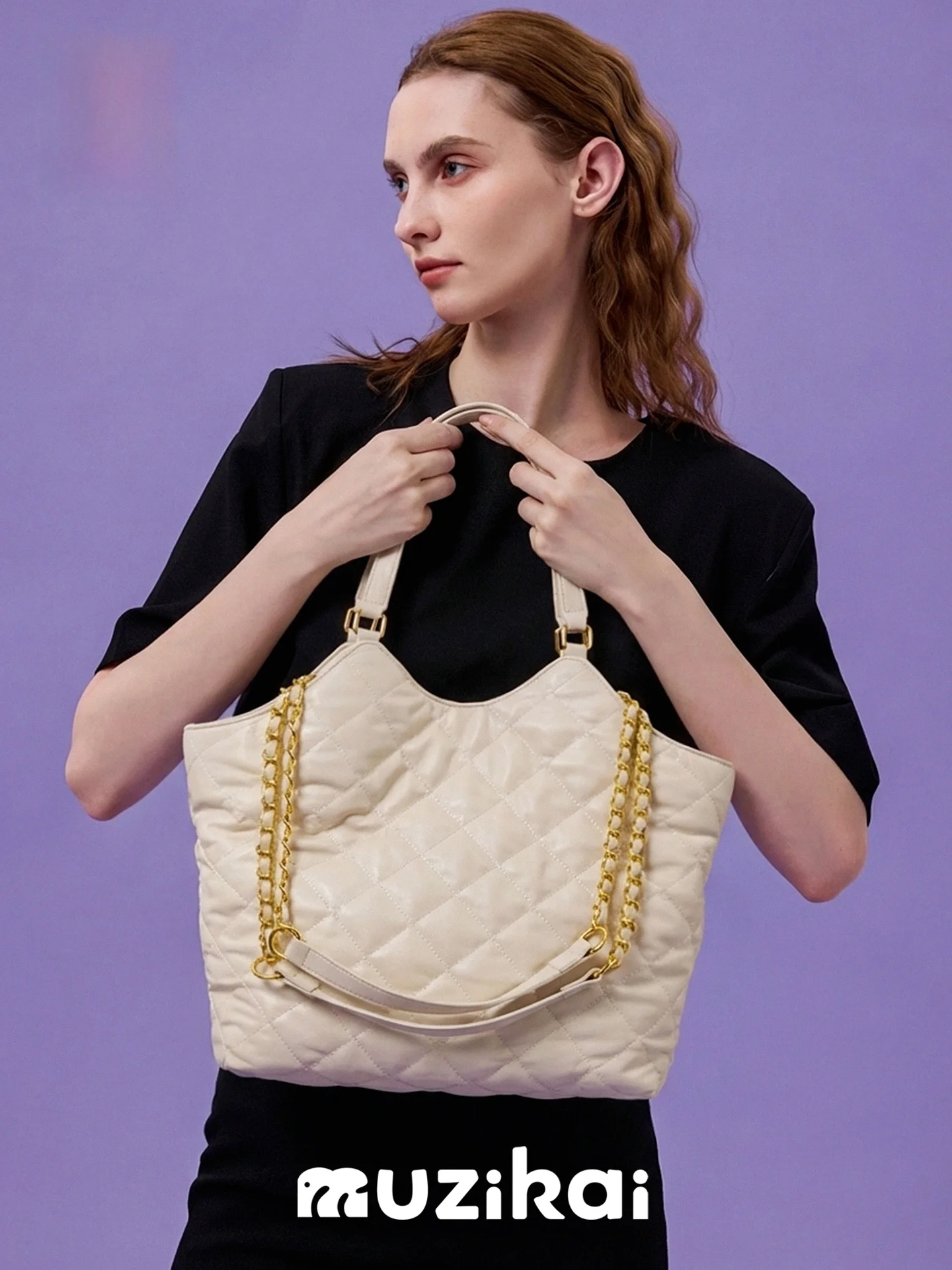 

MuziKai Large Capacity Women's Tote Bag 2026 New Spring Summer Classic Diamond Commuting Single Shoulder Basket Bag