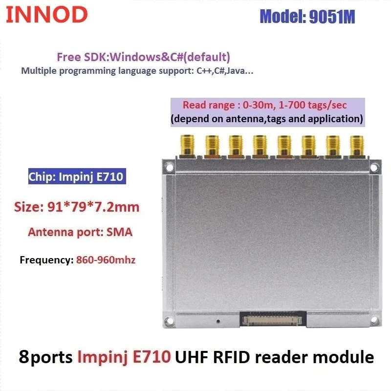 Long Range 1-35M UHF RFID Reader Module RS232 8ports Impinj E710 Chip For Sports Timing Solution