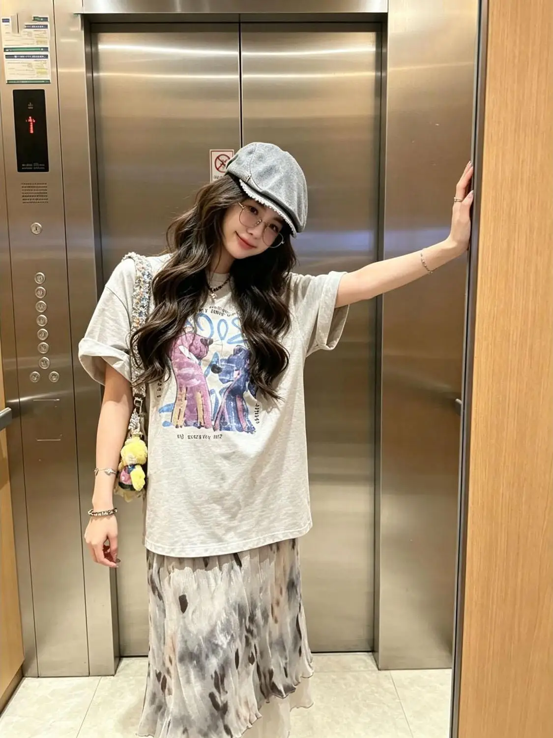 Summer Casual Fun Women's Cartoon Dog Print T-shirt Pleated Asymmetrical Skirt Set Cute Style Short Sleeve Top Bottoms Combo - view 3