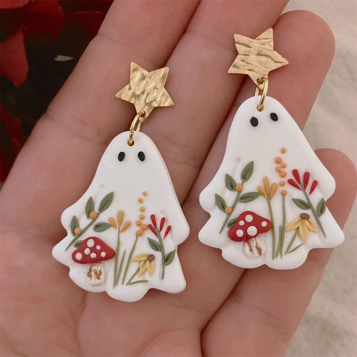 Cute Acrylic Flower Ghost Dangle Earrings For Women Creative Cartoon Ghost Pendant Drop Earring Young Girls Party Jewelry N877