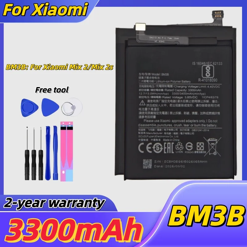 

2026 Years BM3B Battery For Xiaomi Mi Mix2 Mix 2 / Mix 2S Mix2S 3300mAh High Quality Phone Battery Bateria+Tools