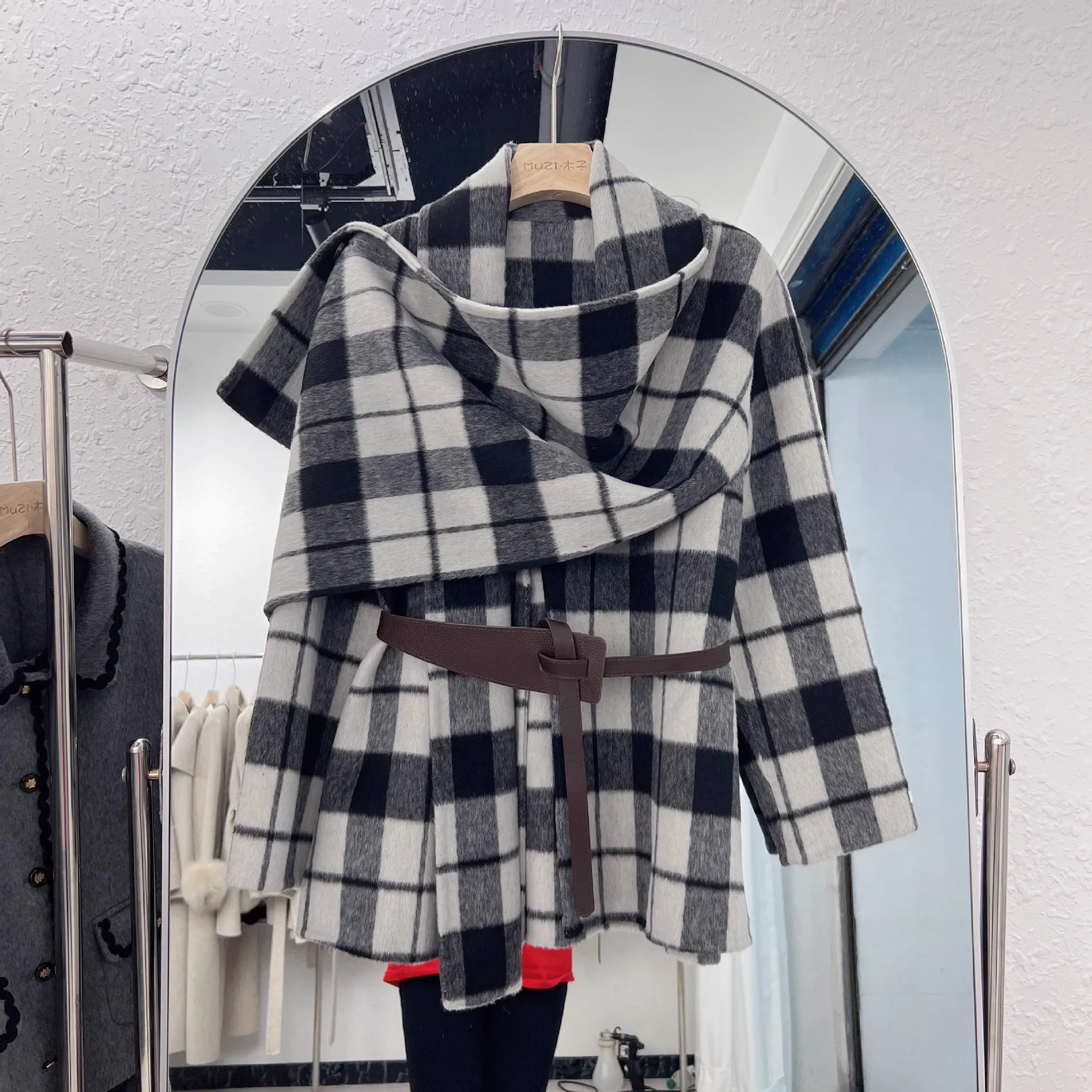 

SuperAen Plaid Double-sided Woolen Coat for Women Autumn and Winter 2026 New Design Retro Elegant Loose Casual Coats