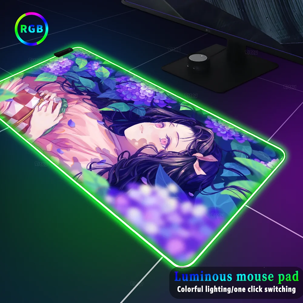 

Mousepad Big Kimetsu No Yaiba Mausepad 50x100CM Demon Slayer Anime RGB Gaming Mouse Pad LED Backlit Deskpad Keyboard Desk Mat