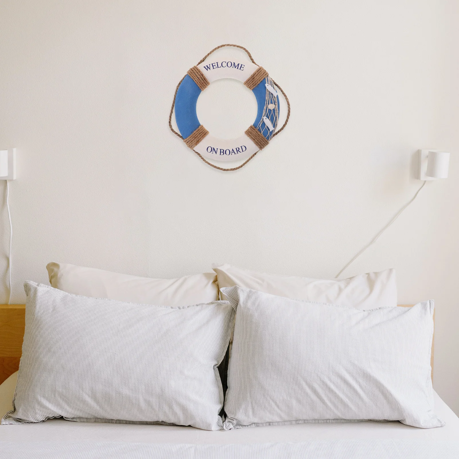 

1pc 30Cm Lifebuoy Decoration Blue Fish Mediterranean Style Hanging Ornament For Cafe Restaurant Bar Door Wall Window Home