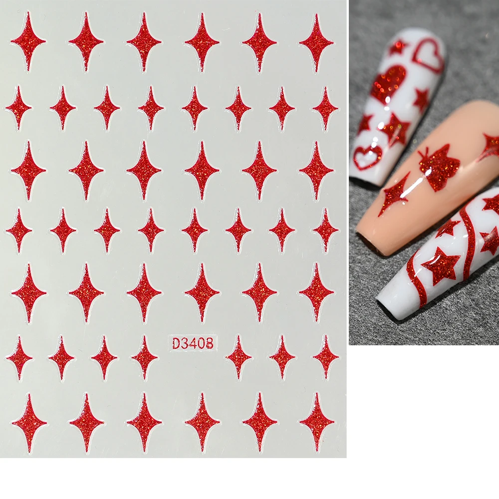 1 foglio 3D rosso glitter linea francese/curva adesivi per nail art onda/amore/stella/farfalla adesivo cursore striscia di turbolenza decalcomanie per manicure