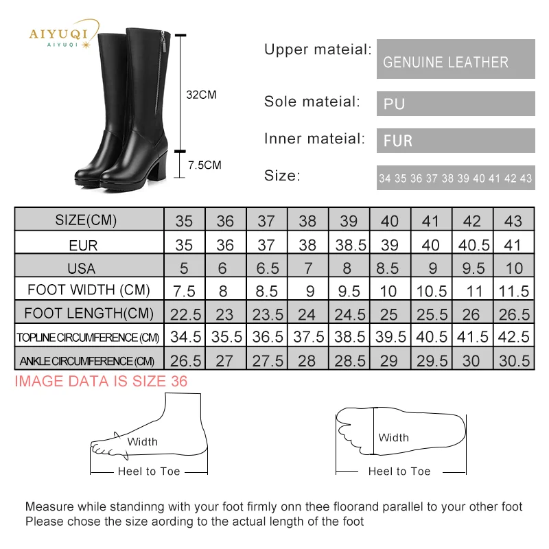 AIYUQI 2024 Women winter Boots genuine leather Boots high heeled women long boots lined warm snow boots Lady Fashion shoes