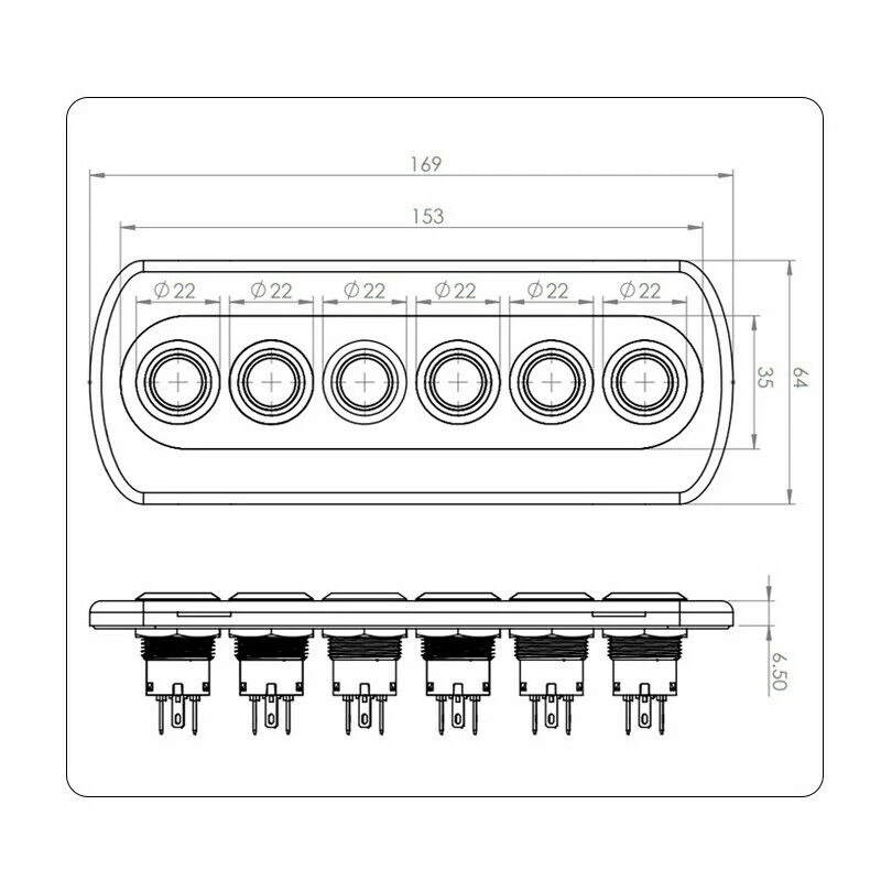 12v20a modificado interruptor de painel de fibra de carbono de 6 posições interruptor de botão de aço inoxidável com luz vermelha para barco rv-AU74