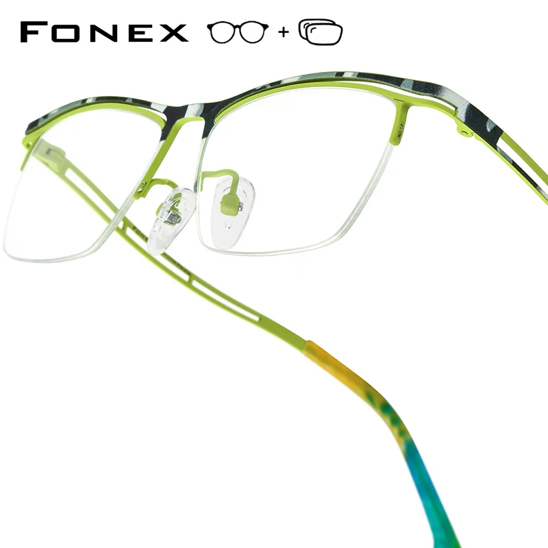 

FONEX Progressive Prescription Glasses Anti Blue Myopia Optical Lenses Eyewear Men Square Eyeglasses Semi-Rimless Titanium Frame