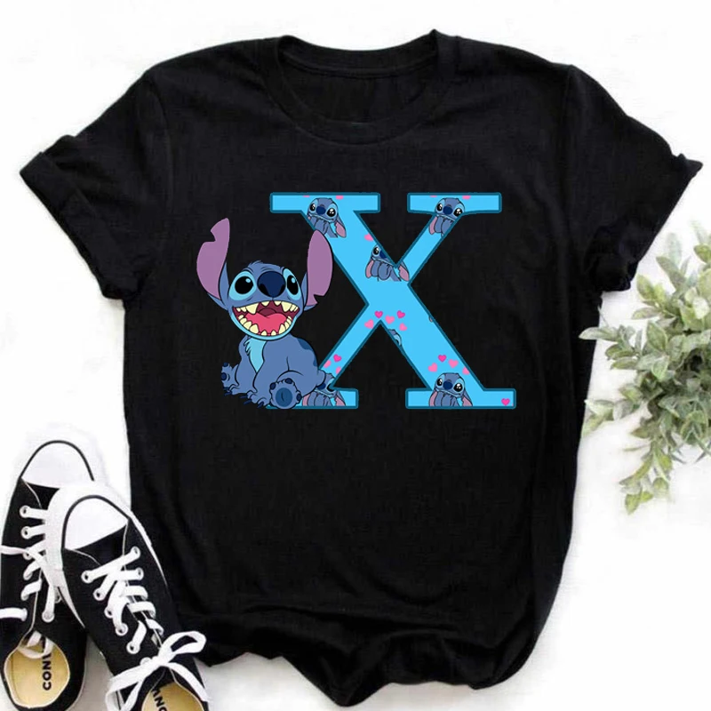 Disney Lilo & Stitch A-Z English Letters Short Sleeve Women Print T Shirt Casual Female Top Tshirts Cartoon Tee T-Shirt image 6