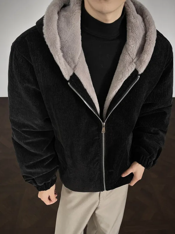 

Мужская зимняя теплая куртка в американском ретро-стиле из хлопка в клетку с капюшоном, с добавлением хлопка, с меховой отделкой в виде орла, стандартной длины