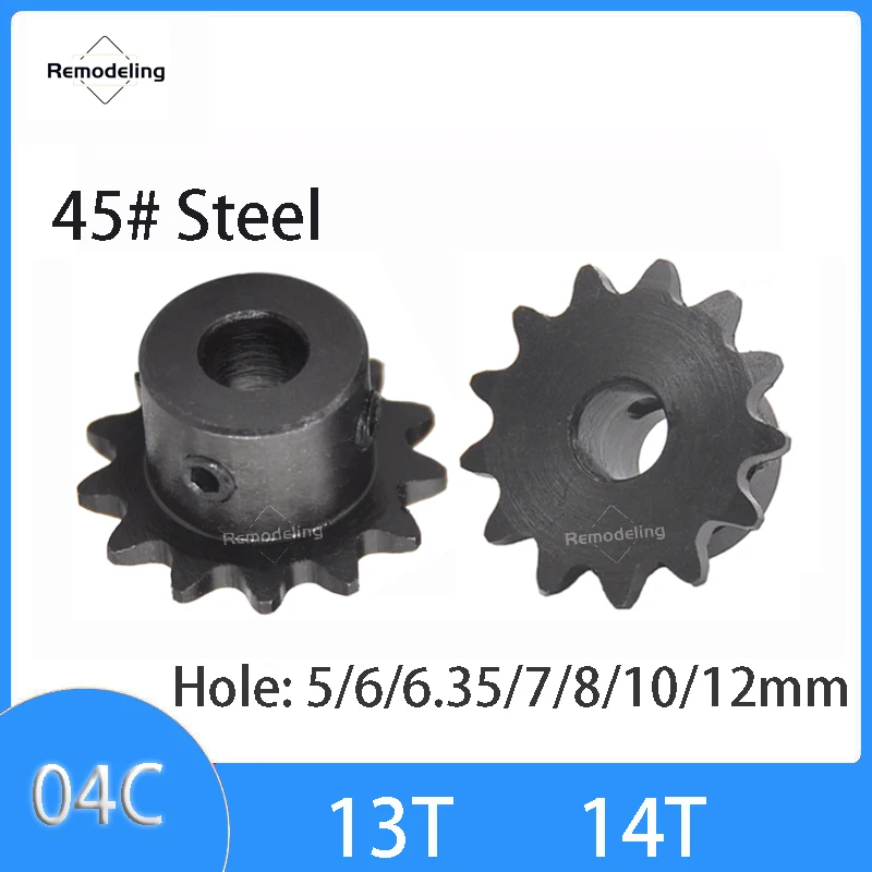 

1pcs 04C #25 13T 14T Sprockets for Roller Chain Bore 5/6/6.35/7/8/10/12mm 13/14 Teeth 45# Steel Gear