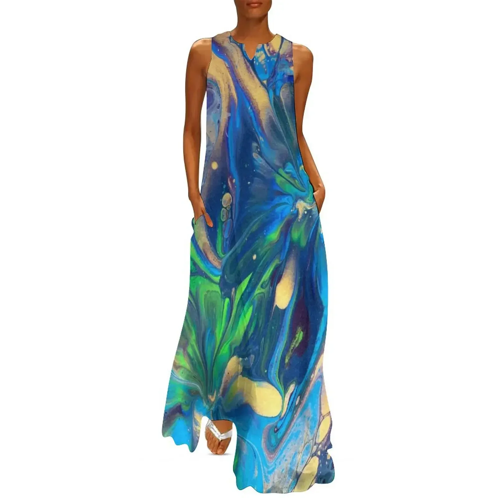 

Blue and Gold Floral Long Dress elegant women's dresses sale festival outfit women dress party night sexy dress