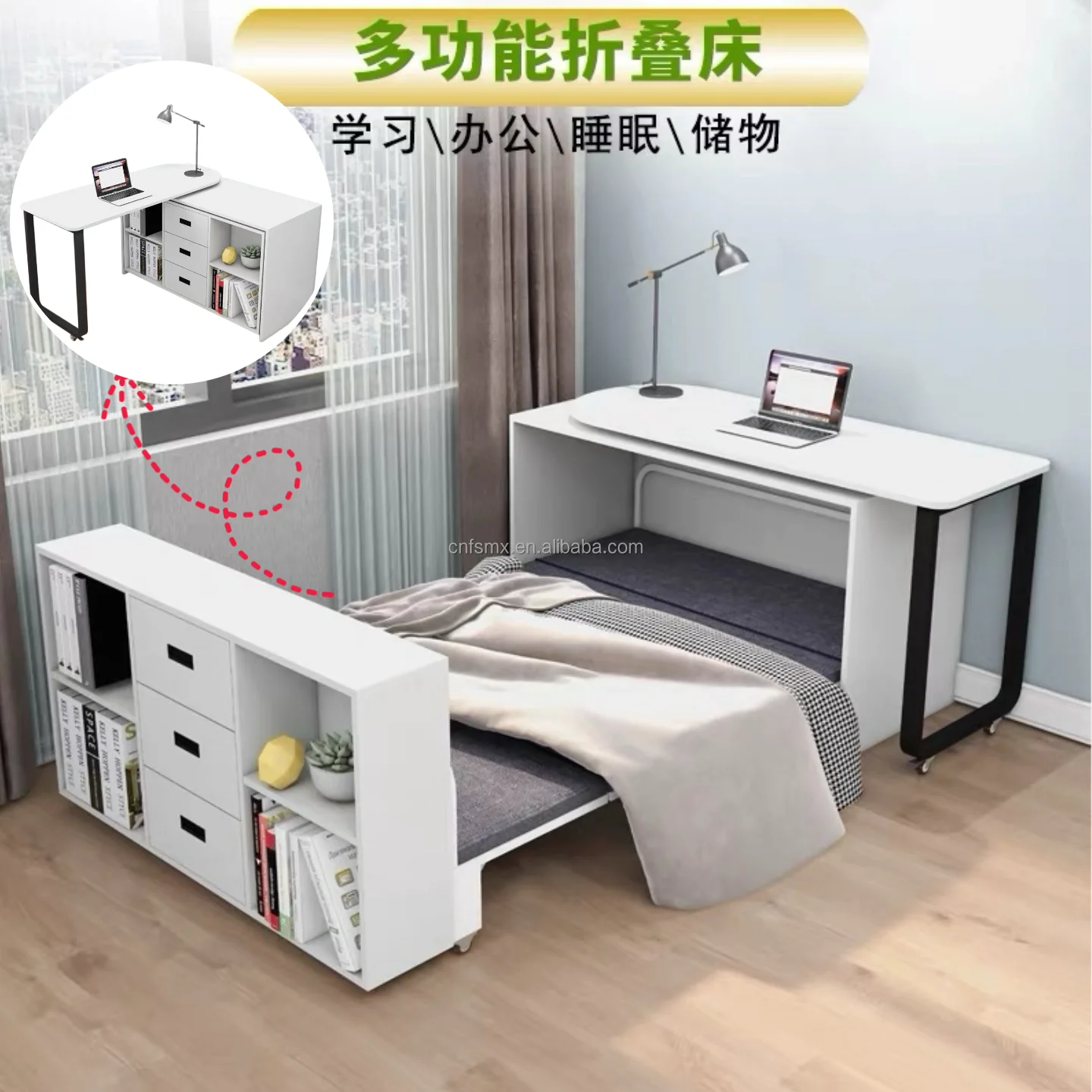 2026 Murphy Bed with Spacious Storage Drawers and Shelves, Ideal for Guest Rooms or Compact Bedrooms,White