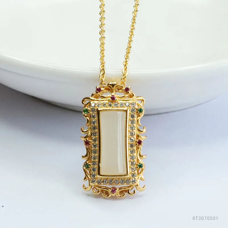 

S925 Серебристо-белый кулон из нефрита Hetian Элегантное ожерелье в подарок HT3070501