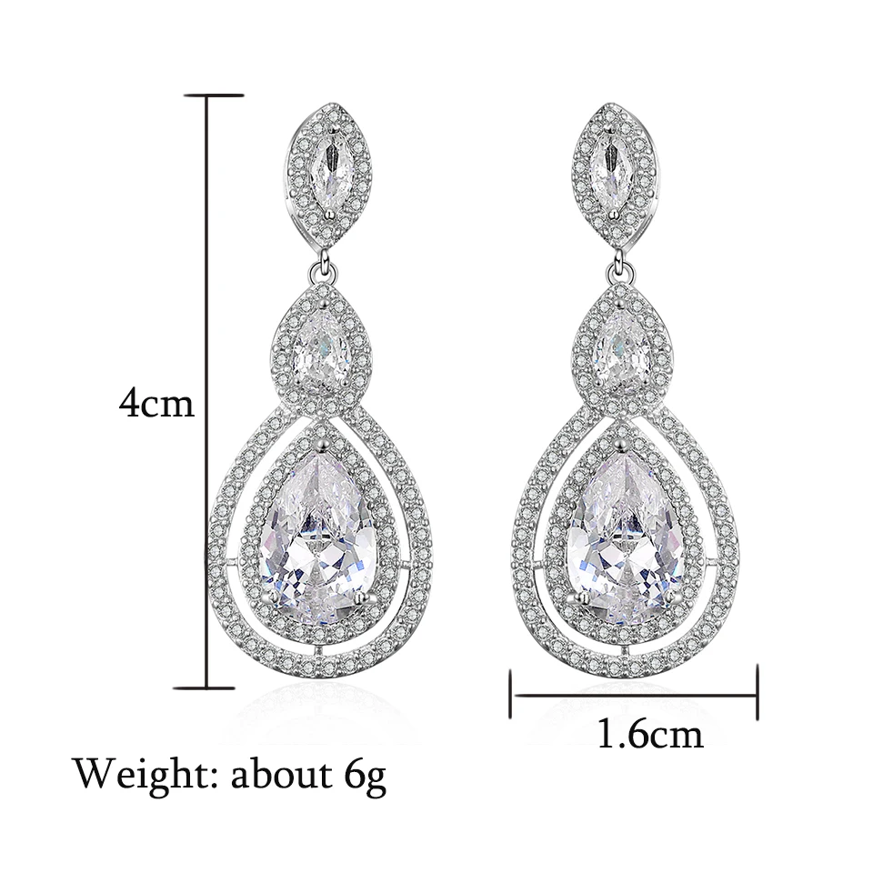 ZAKOL Luxury AAA Cubic Zirconia Water Drop Earrings for Women Gorgeous Bridal Wedding Party Jewelry