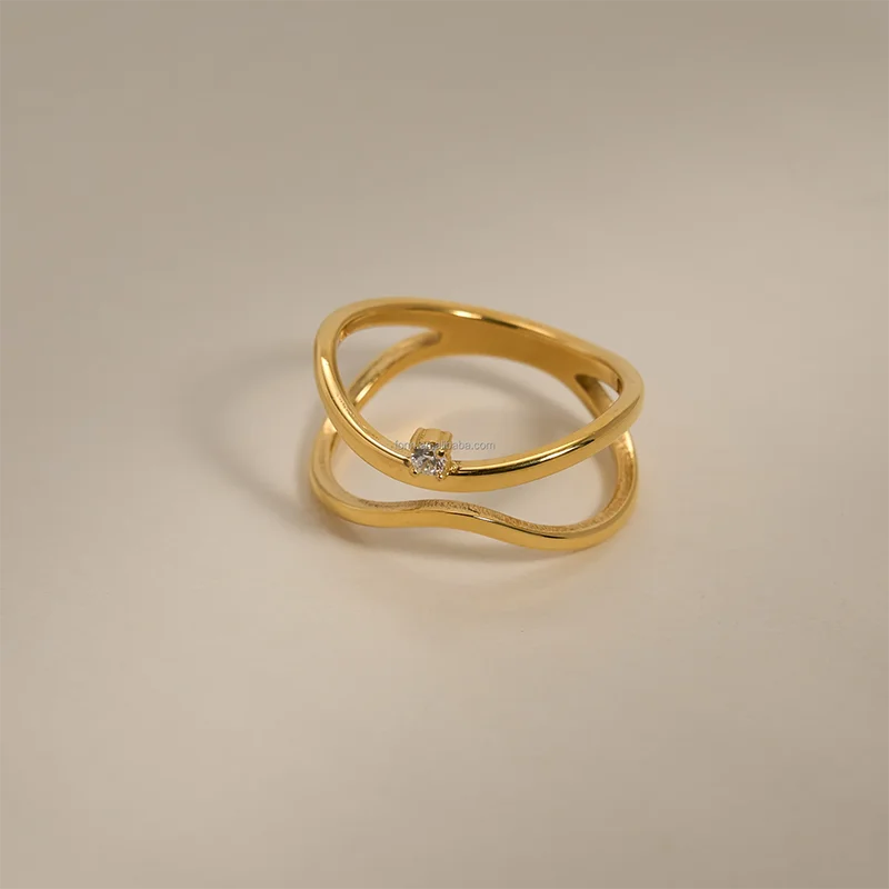 Double layered cz stone thin rings stainless steel rings for women minimalist dainty stainless steel jewelry new in 2024