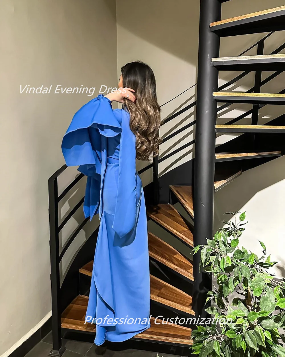 Vindal Evening dresses Mermaid Crepe Pleat High Collar Floor-Length Full-Sleeve Morden-Style High-Quality السعود For Woman 2024