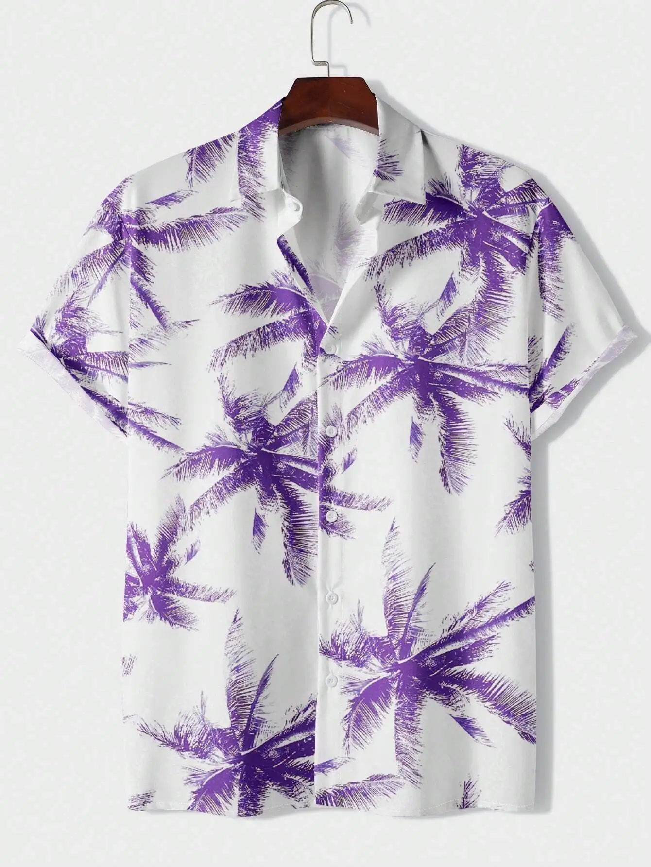 Summer Fashionable Lapel Shirts for Men and Women Palm Tree Print Design Casual Short Sleeve Button Up Shirts Tops Lapel Shirts