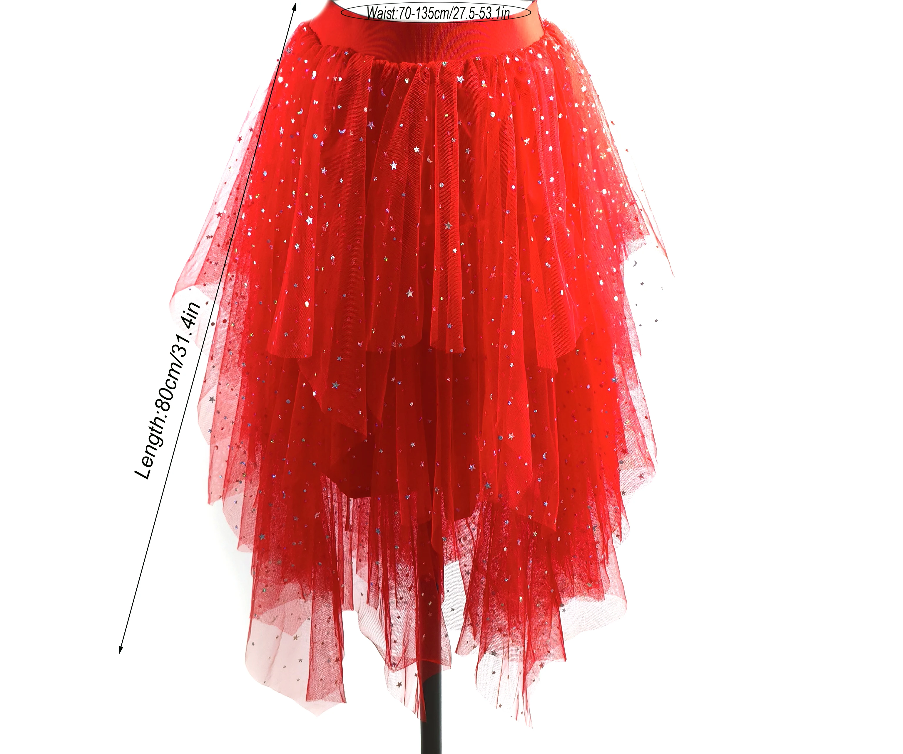 Prom Evening Party Sequin Tulle Skirt High Low Ruffled Sparkle Skirt for Women Ruffled Tulle Skirt for Dance Performance Party
