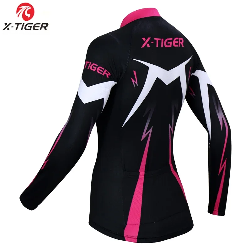 X-Tiger Women Cycling Jersey Long Sleeve Anti-UV Autumn MTB Bike Clothes Wear Full Zipper Shirt Bicycle Clothing Basic Series