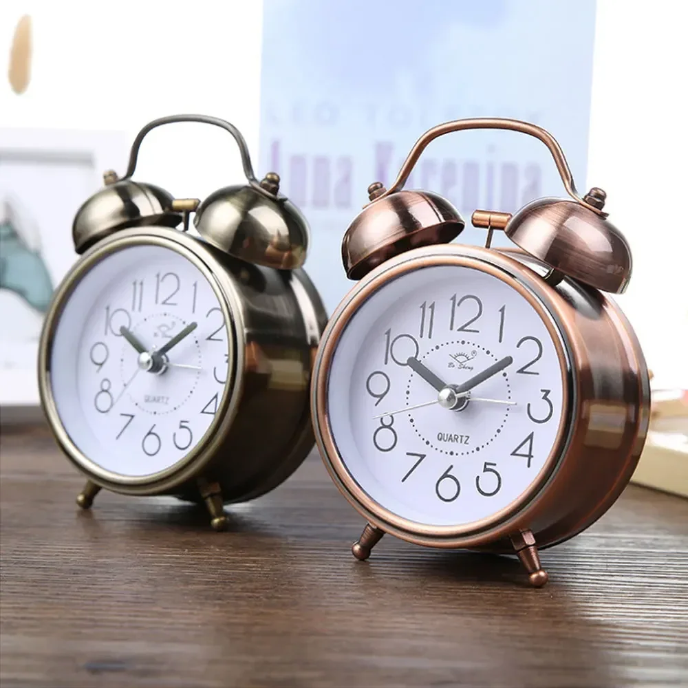 Retro Design Alarm Clock Metal Bell Creative With Mute Pointer Electronic Wall Watch Student Luminous Home Bedroom