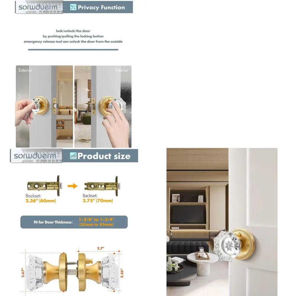 

Набор дверных ручек из атласной латуни с хрустальным стеклом, матовая золотая отделка, комплект из 2 предметов для домашнего интерьера
