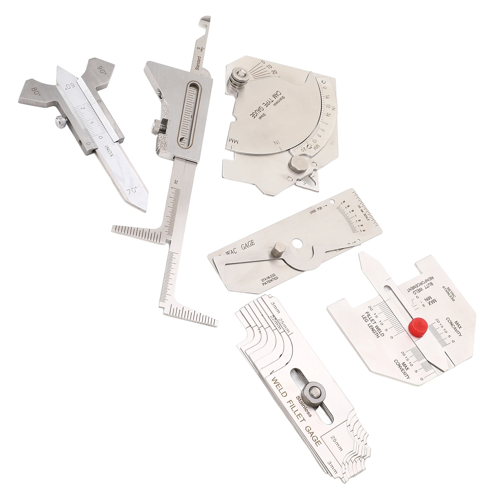 

6Pcs Weld Gauge Set Fillet Include Hi Lo Gauge Porosity Undercuts Checking Gauge Angle Measuring Tool For Welding Equipment