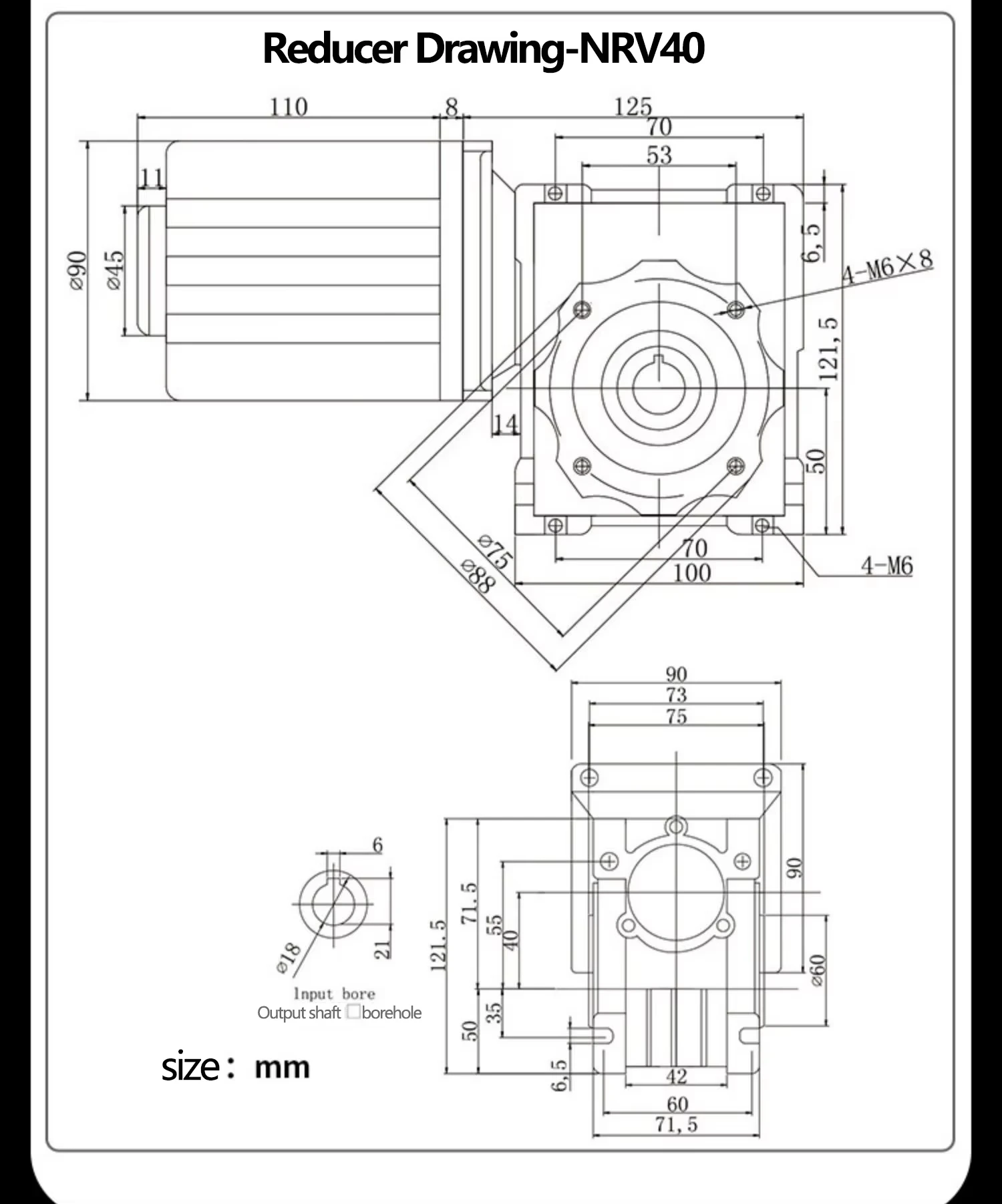 12V 24V 120W NMRV40 DC Worm Gear Motor with Dual Output Shaft RV40  Adjustable Speed CW CCW