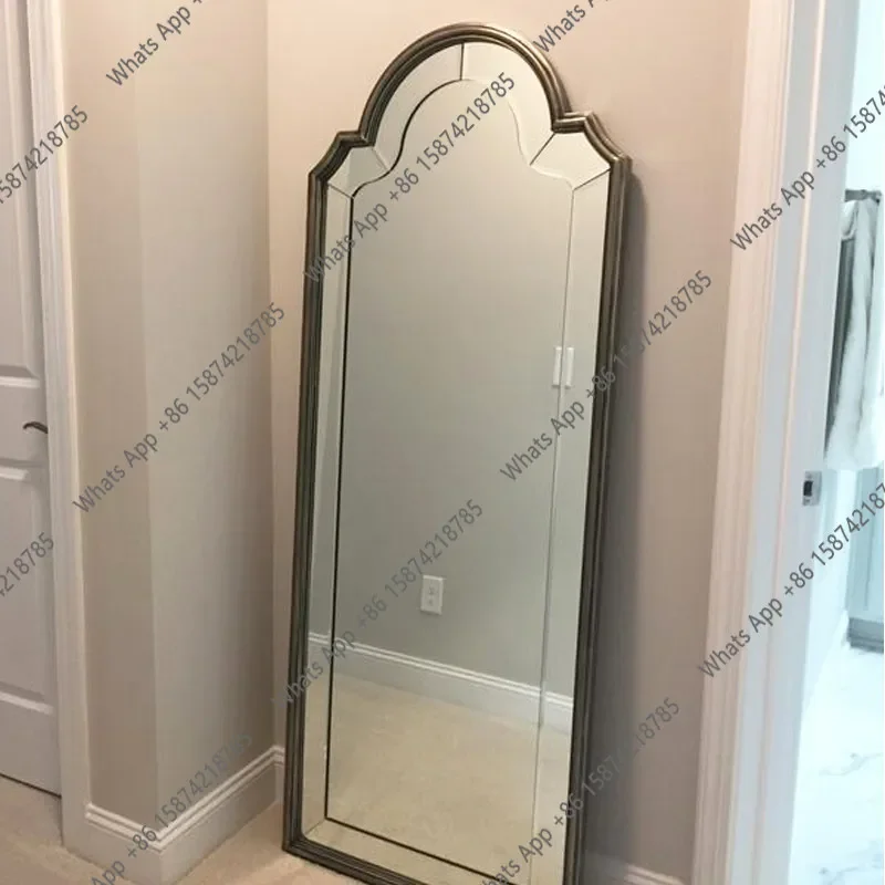 XX Arched Full-length Mirror Porch Living Room Large Mirror Custom Upper Wall Bedroom Full-body Mirror New Chinese-style Medieva