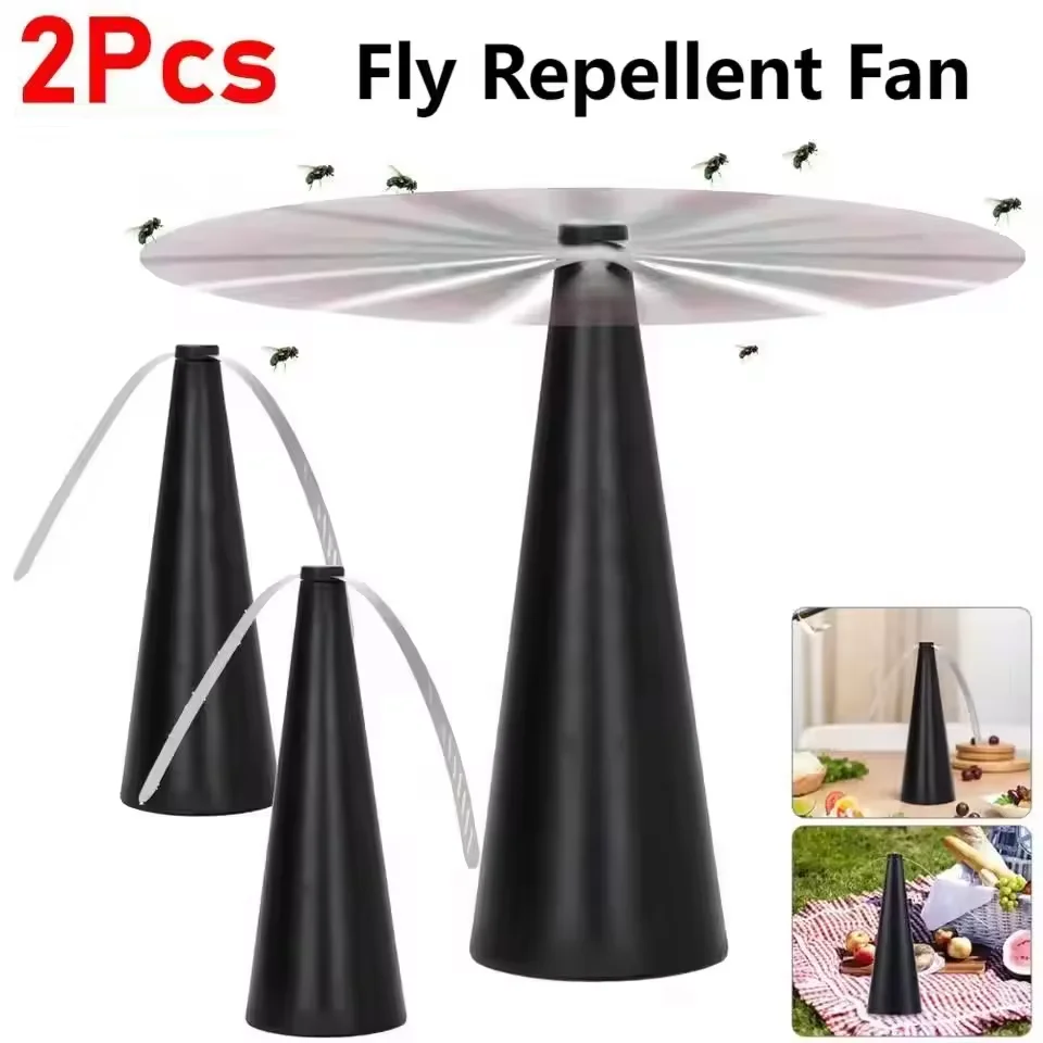 Outdoor Kitchen Fly Repellent Fan Fly Destroyer with Holographic Blades Scare Off Flies Wasps Household Food Protector Table Fan