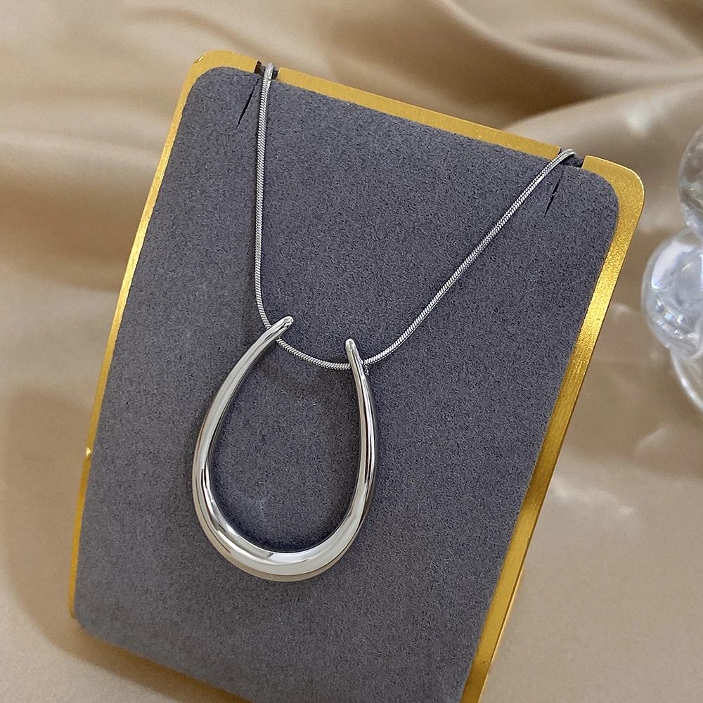 Fashion U-Shaped Metal Pendant Necklace for Women Men Chic Stainless Steel Gold Silver Color Snake Chain Necklaces Party Jewelry