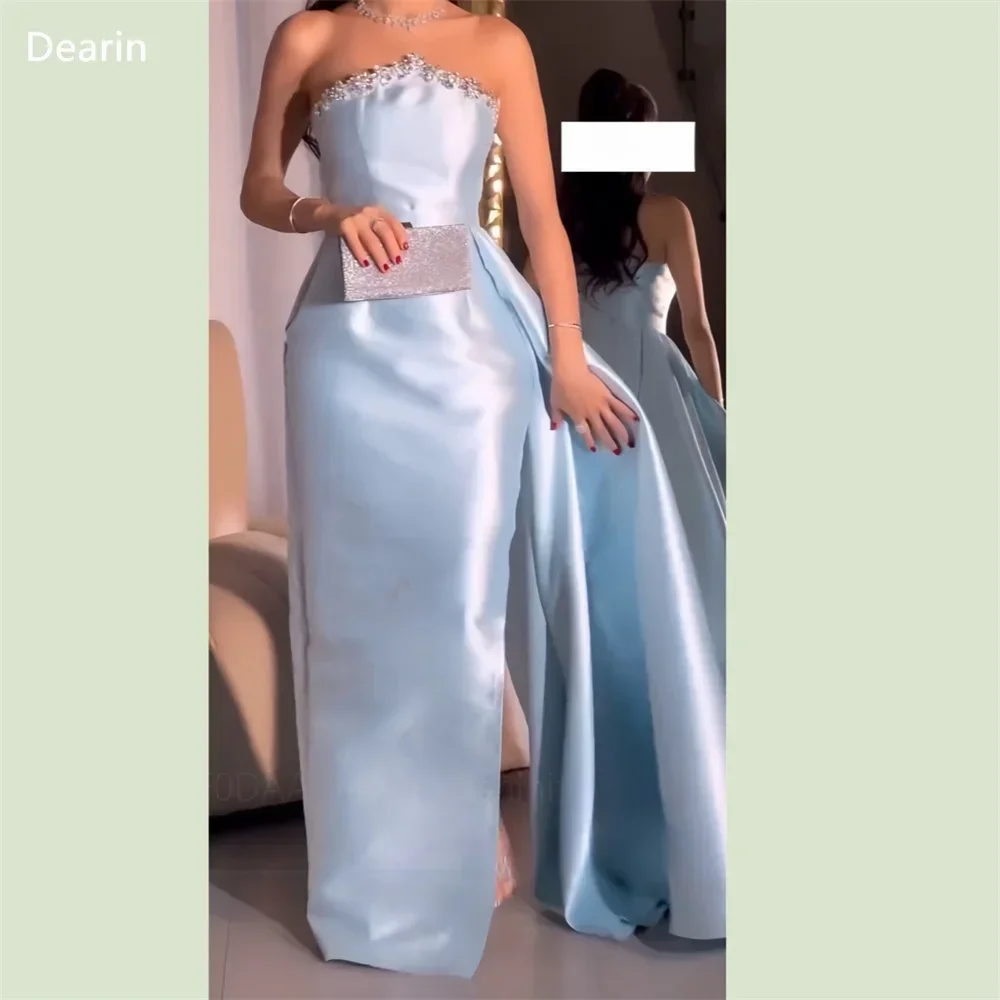 

Customized Formal Gown Strapless Column Floor Length Skirts Draped Sleeveless Beading Bespoke Occasion Dresses Evening Pr