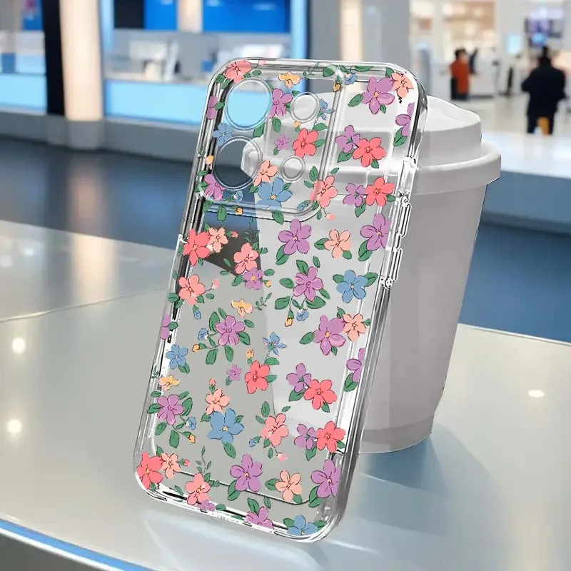 

Small Flower Luxury For Xiaomi Redmi Note 15 14 13 12R 12 11E 9 9T 8 8T Pro Plus 5G Transparent Soft Phone Case