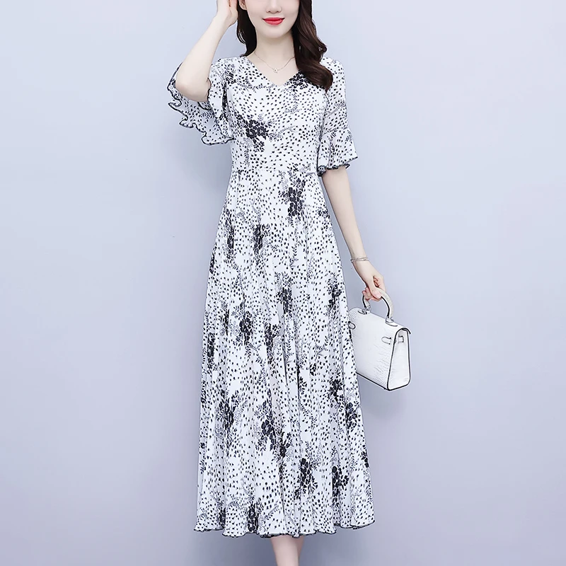 

Женское шелковое платье с принтом, Элегантное повседневное платье свободного покроя с рукавом 2023, праздничное платье в богемном стиле, Новинка лета 5/4