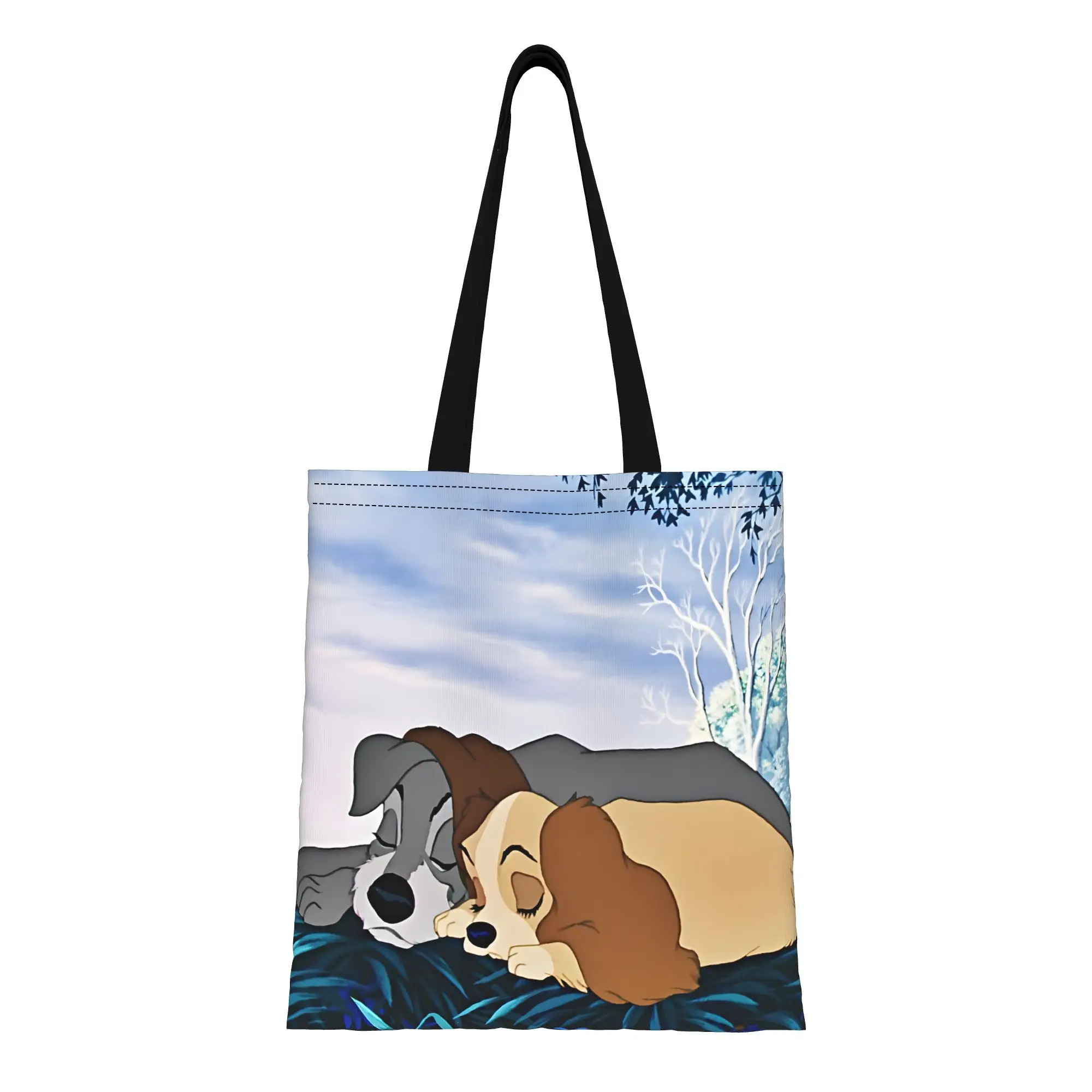 

1PC Lady And The Tramp Canvas Tote Bag Large Capacity Durable Handbag Outdoor Handbag Trendy Tote