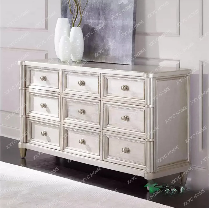 Light luxury solid wood chest, neoclassical modern villa foyer cabinet, bedroom locker