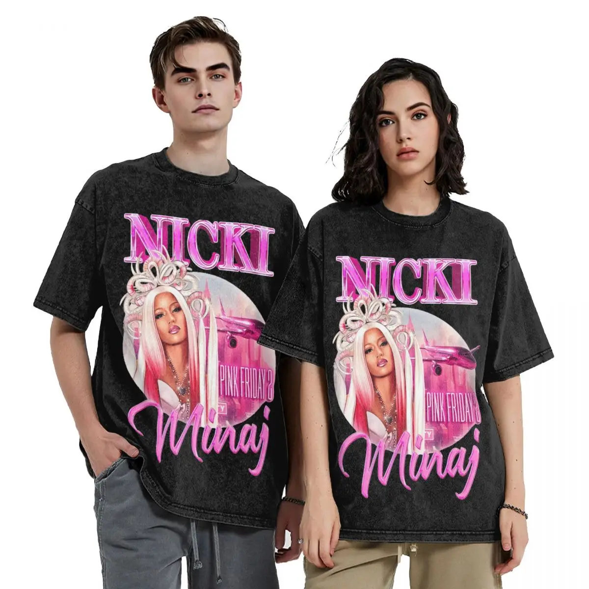 Ovresize Vintage Nicki Minaj Tour Merch T Shirt Washed Style Men Women Gag City Rap T-Shirts Novelty Top Tee Shirt Streetwear