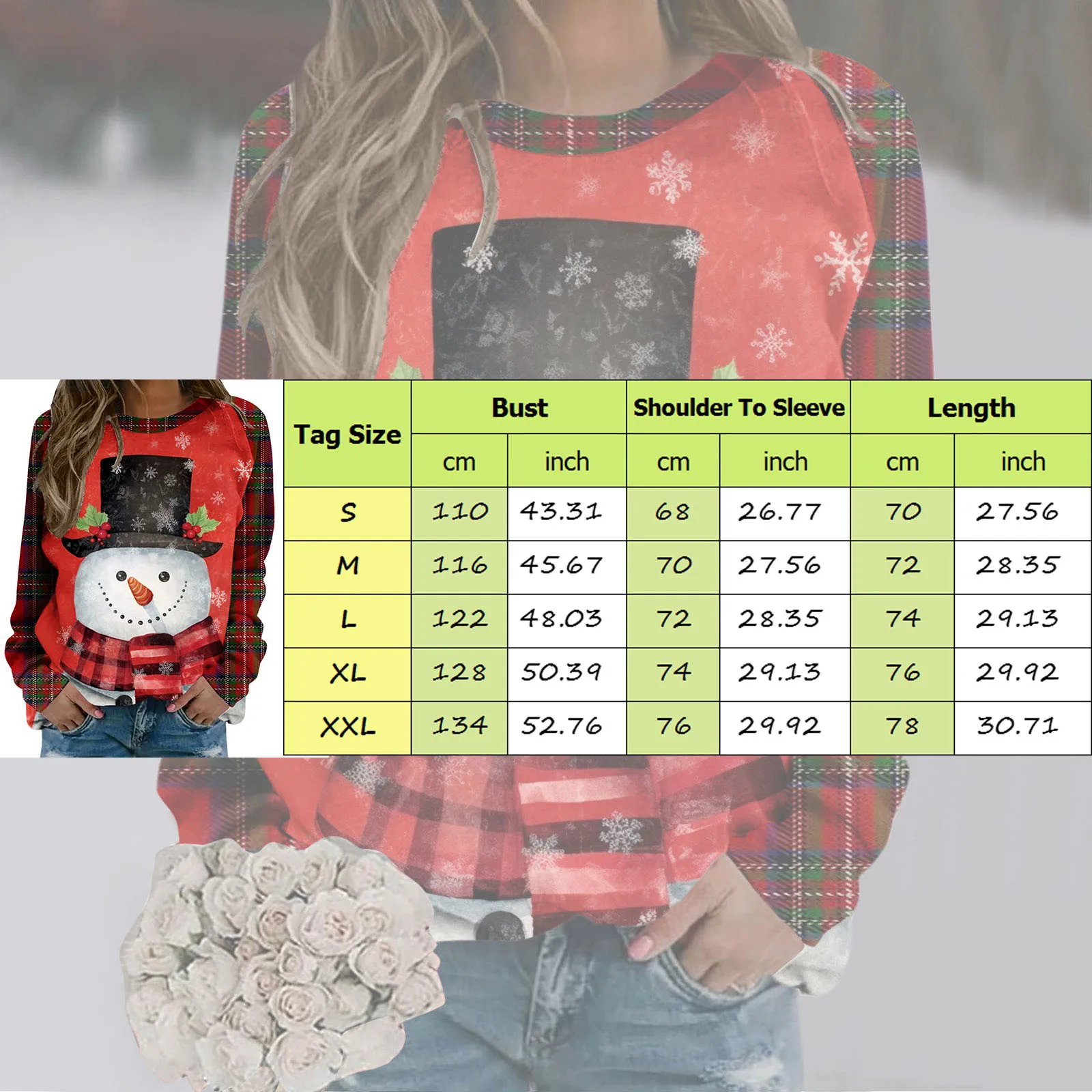 Ladies Christmas Print Casual Sweatshirt Round Neck Long Sleeve Raglan Sweatshirt Top Autumn Winter Leisure Outfit Casual Wear