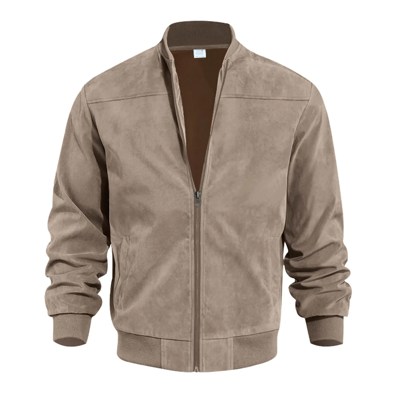 Men\'S Fashion Suede Solid Color Zipper Jacket Casual Vintage Long Sleeve Cardigan