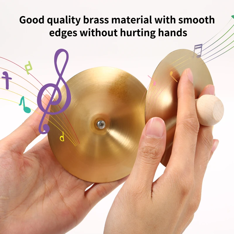 1Pair Copper Cymbal Mini Finger Cymbal 3.5 Inches Wooden Handle Finger Cymbal Orff Instrument Children Percussion Teaching Aids