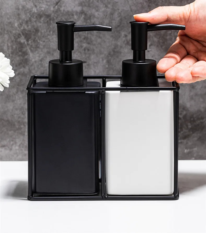 330ml Ceramic Hand Sanitizer Bottle with Iron Shelf Bathroom Liquid Dispenser Pump bottle Body Wash Lotion Dispenser Bottle