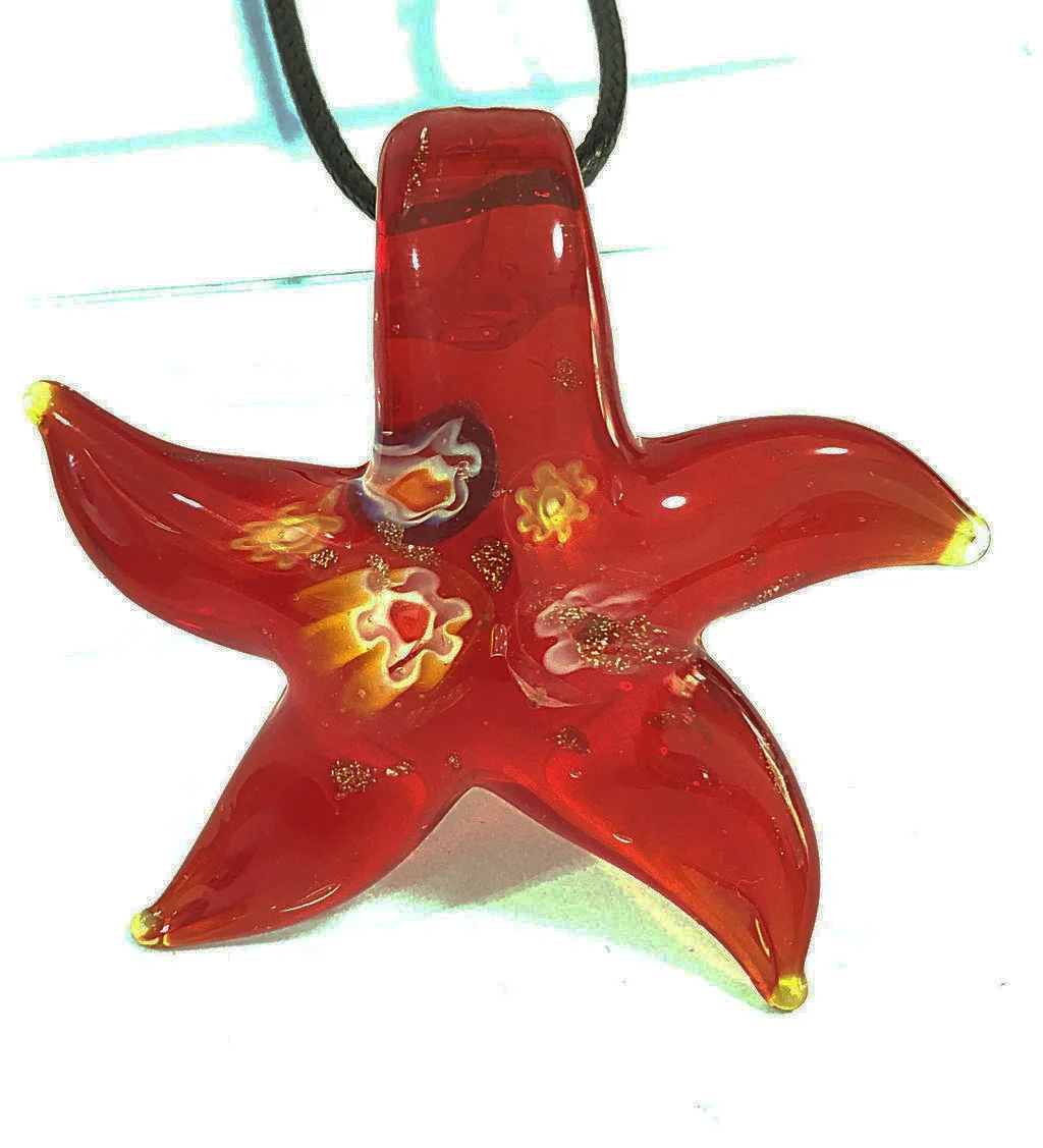 1PCS Retro Murano Lampwork Spiral Creative Painted Art Starfish Inner Flower Pendant Necklace For Women Blue Chinese Style GIft