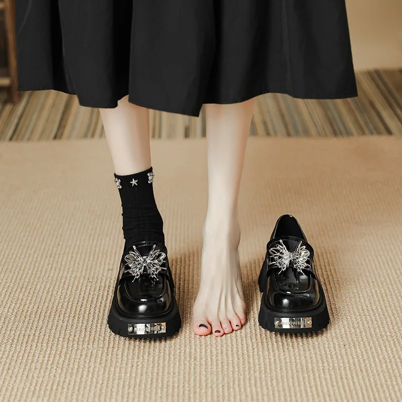 

New Women's Shoes Luxury Bow Genuine Leather Shoes Fashion Platform Loafers for Women 2026Spring Designer Shoes Sneakers Zapatos