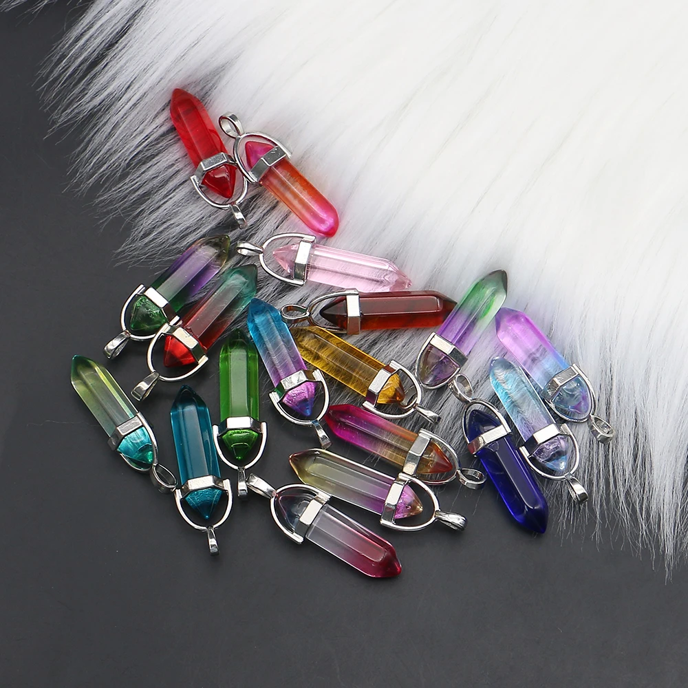 

Подвеска из натурального камня и стекла, гидрообработанная, полированная, призматическая, с градиентным цветом, гальванизированная, с одним отверстием, для самостоятельного изготовления украшений